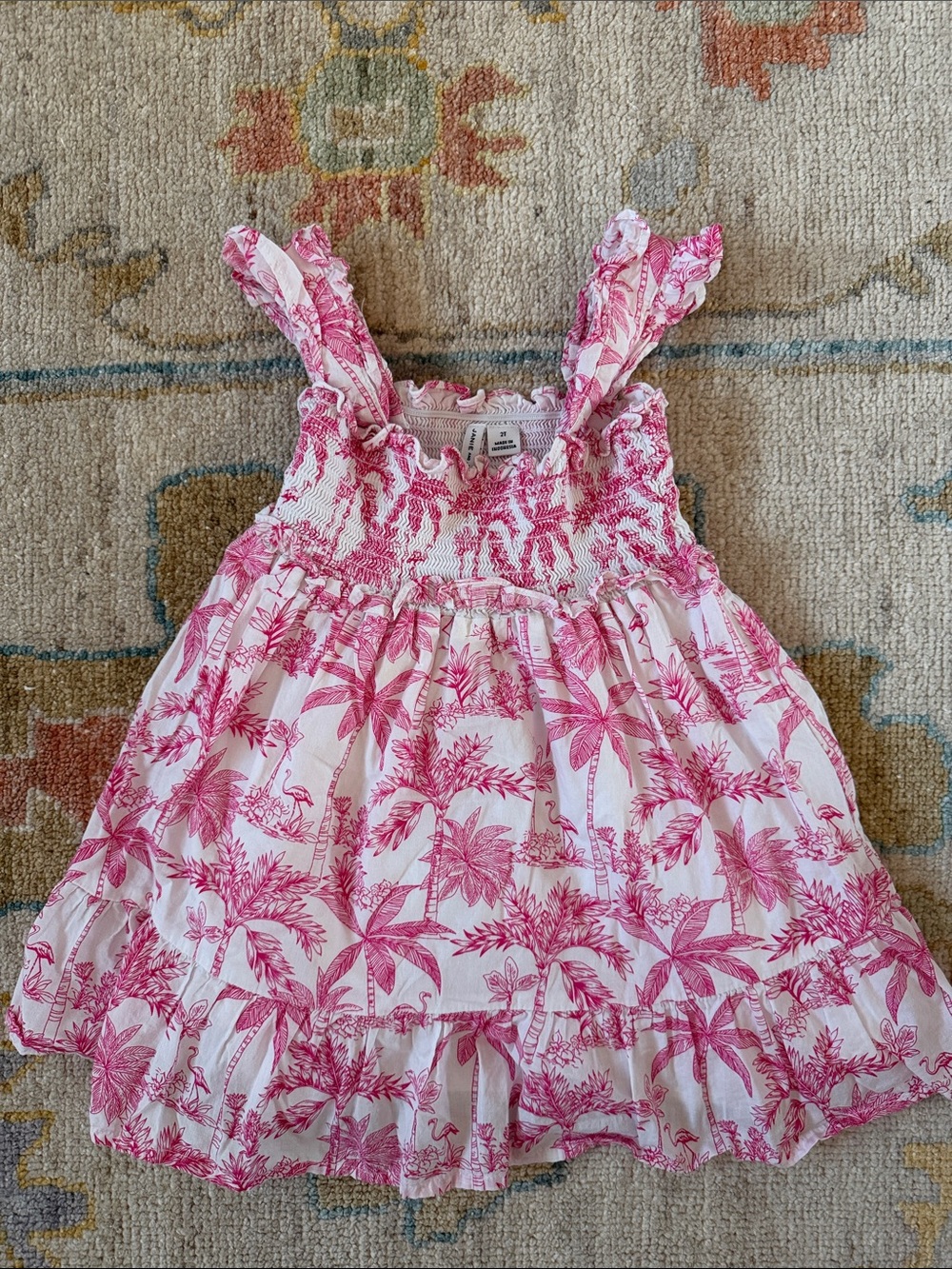 Janie and Jack Pink and White Tropical Print Sundress